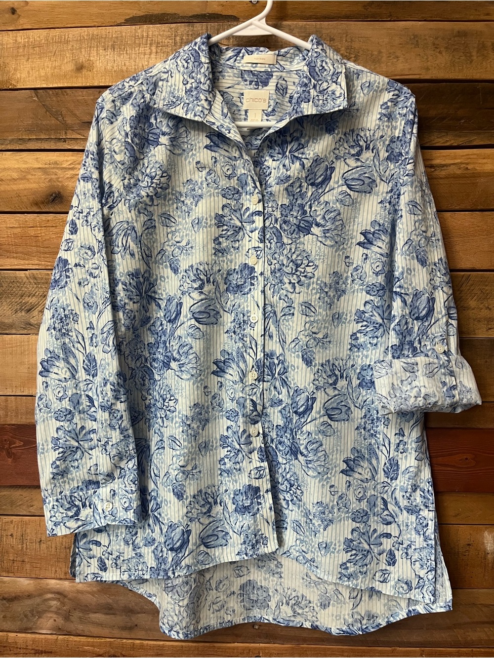 Chico's Blue and White Floral Button-Down Shirt